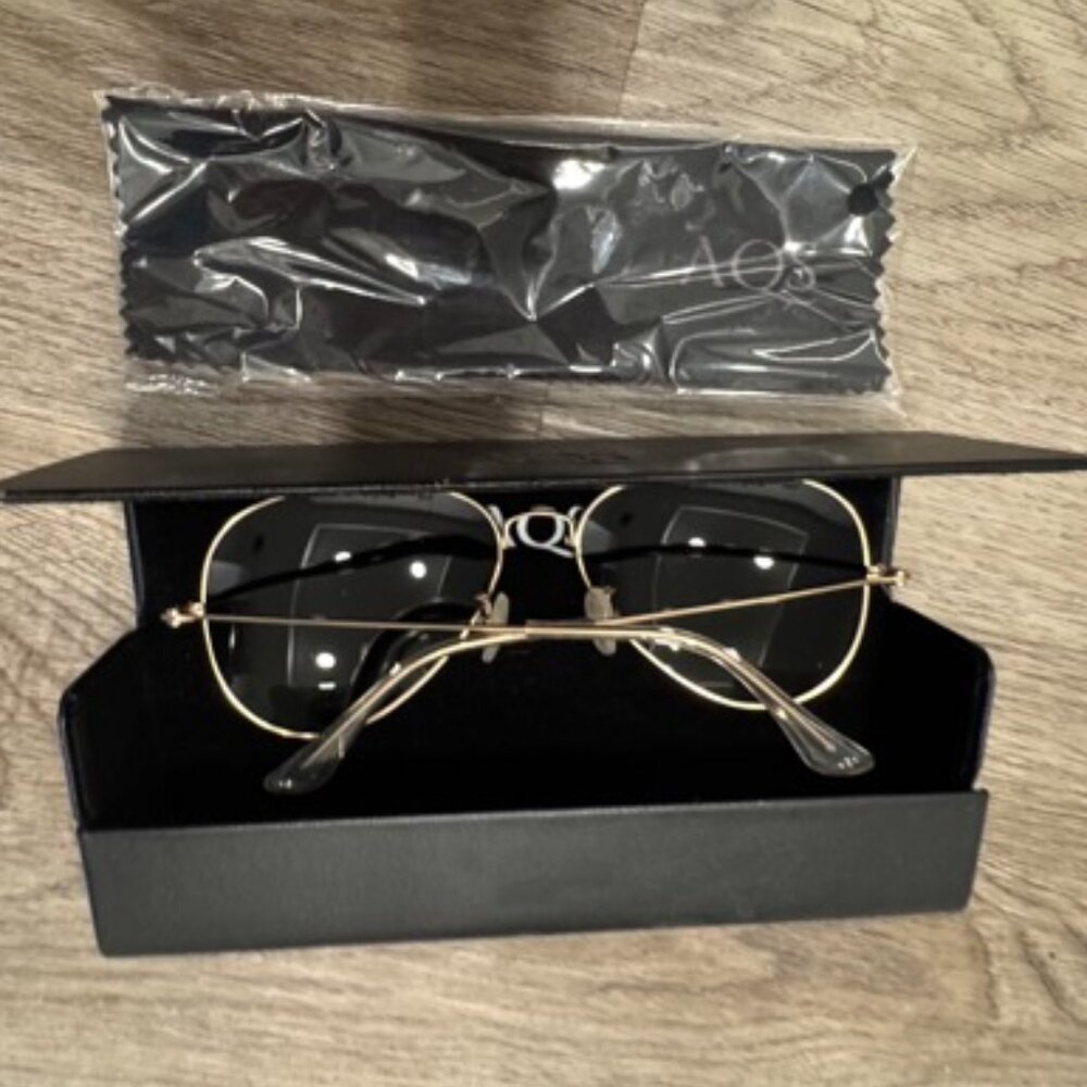 AQS Aviator Sunglasses Blue/Green lenses w Gold Rim - Picture 9 of 9